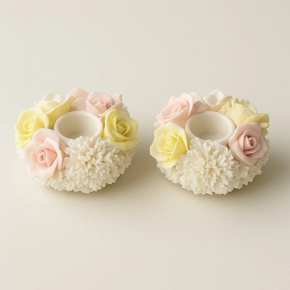 Ardalt Lenwile China Floral Candle Holders Set of 2 Vintage 3D Baskets